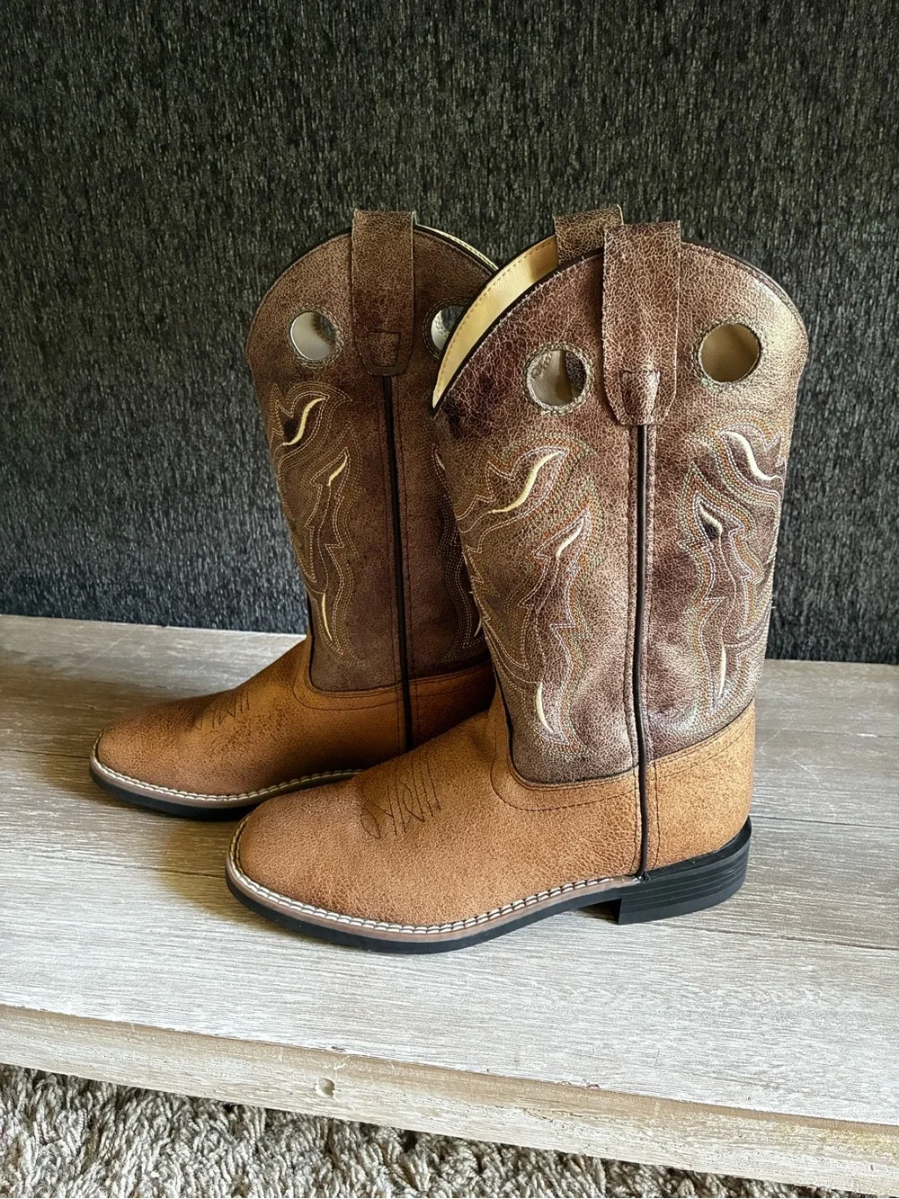 Old West Brown Tan Kids' Pull-On Western Boots